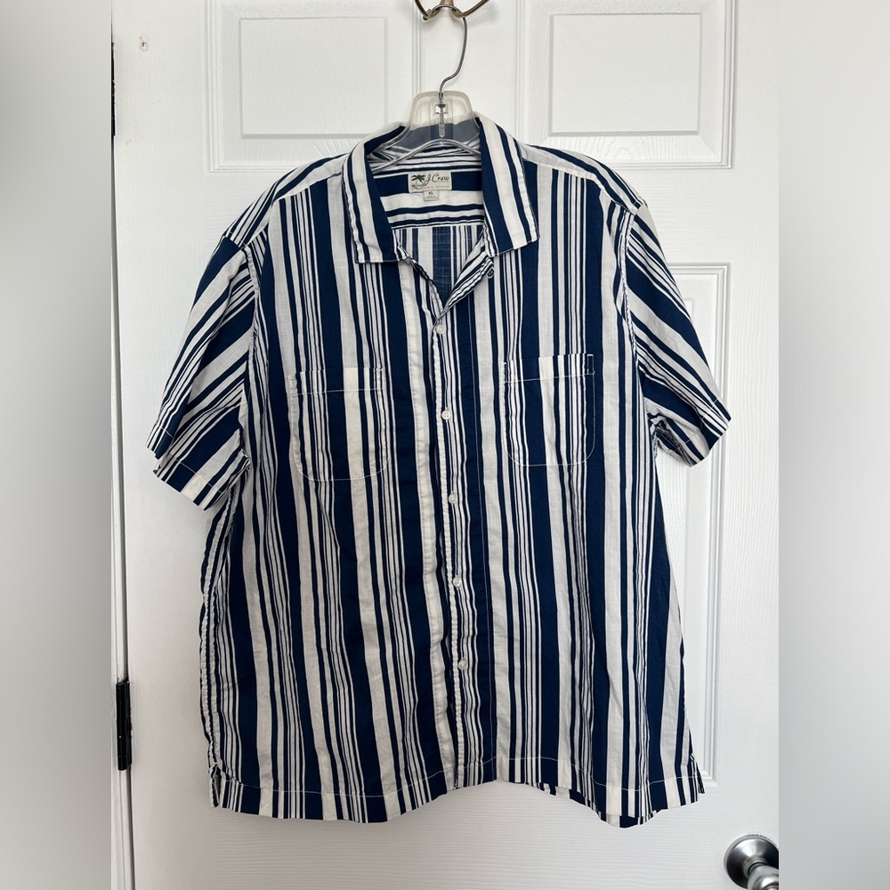 Size XL short sleeve Reimagined J Crew striped navy and white button down.